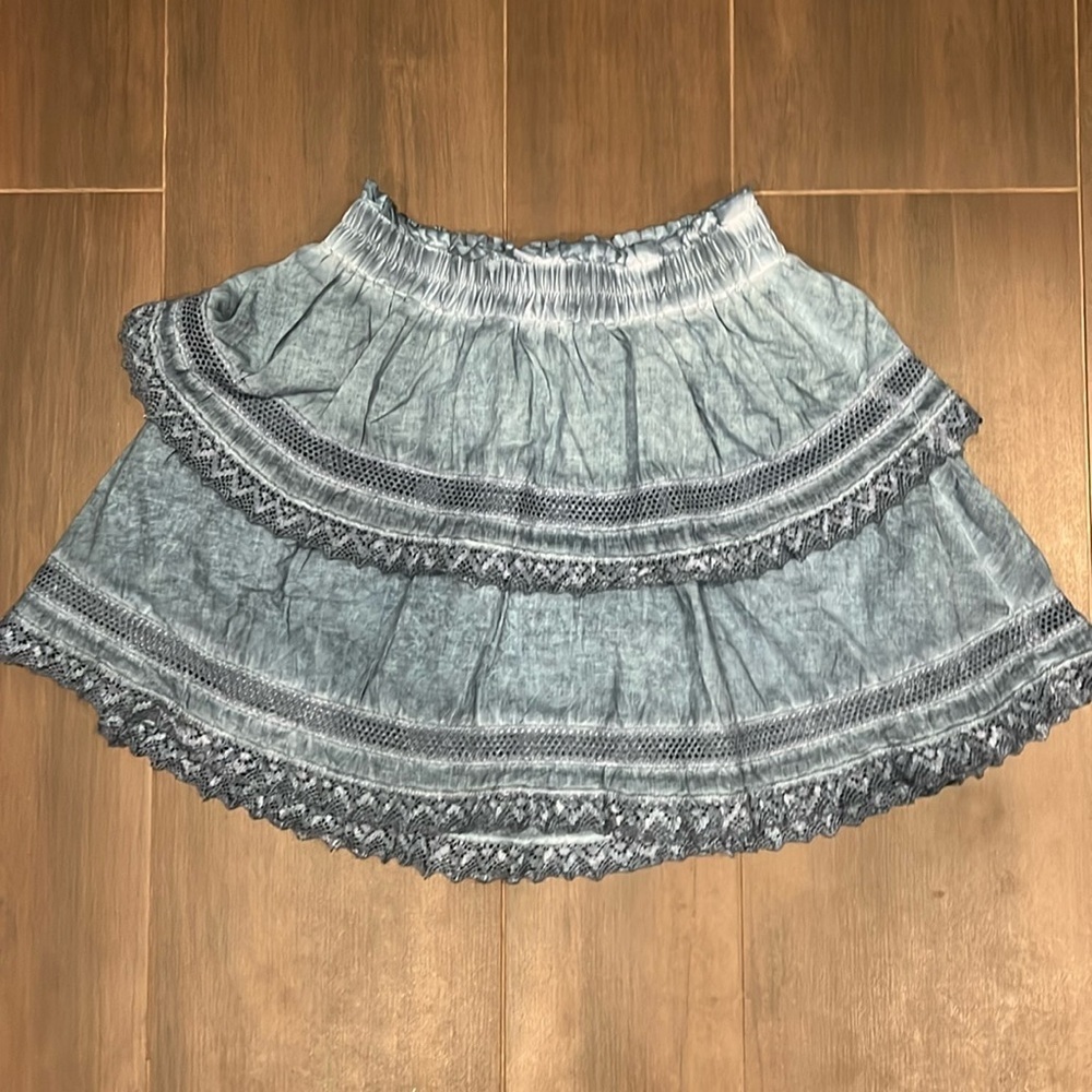 Katie J NWT 2 Tier Stone Wash Mini Skirt
